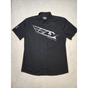 Fly Racing Men's L Short Sleeve Button-Up Graphic Print Black Gorpcore